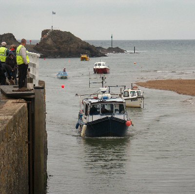 "Nancy Ann" enters Sea Lock gates at Bude Harbour