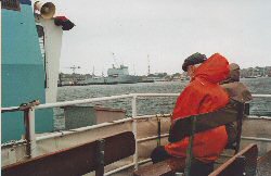 Editor and chairman braving the elements Falmouth dockyard en route for Truro
