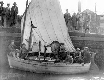 Sailing boat with caught fish handing on show 1933